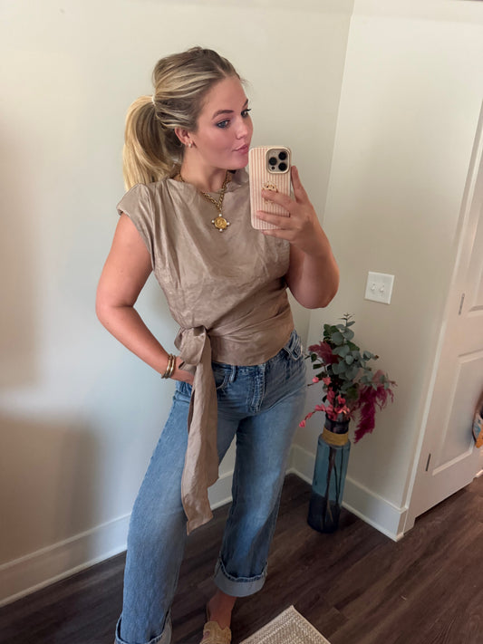 SHIMMER HAZE WRAP TOP